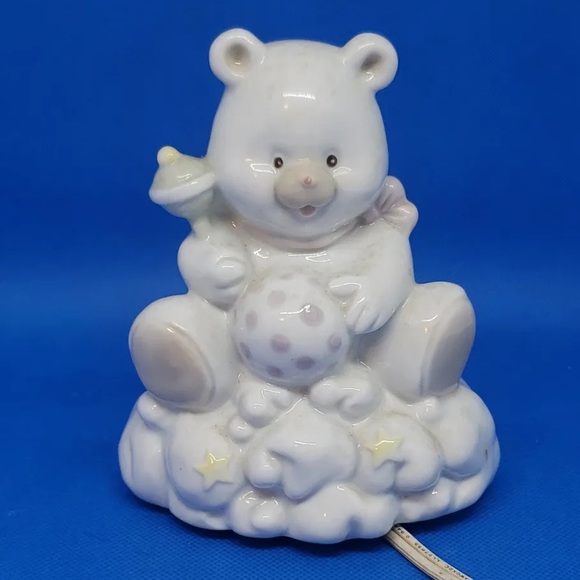 NURSERY NIGHT LIGHT CERAMIC BEAR ON CLOUD with RATTLE & BALL Decoration - Picture 8 of 11